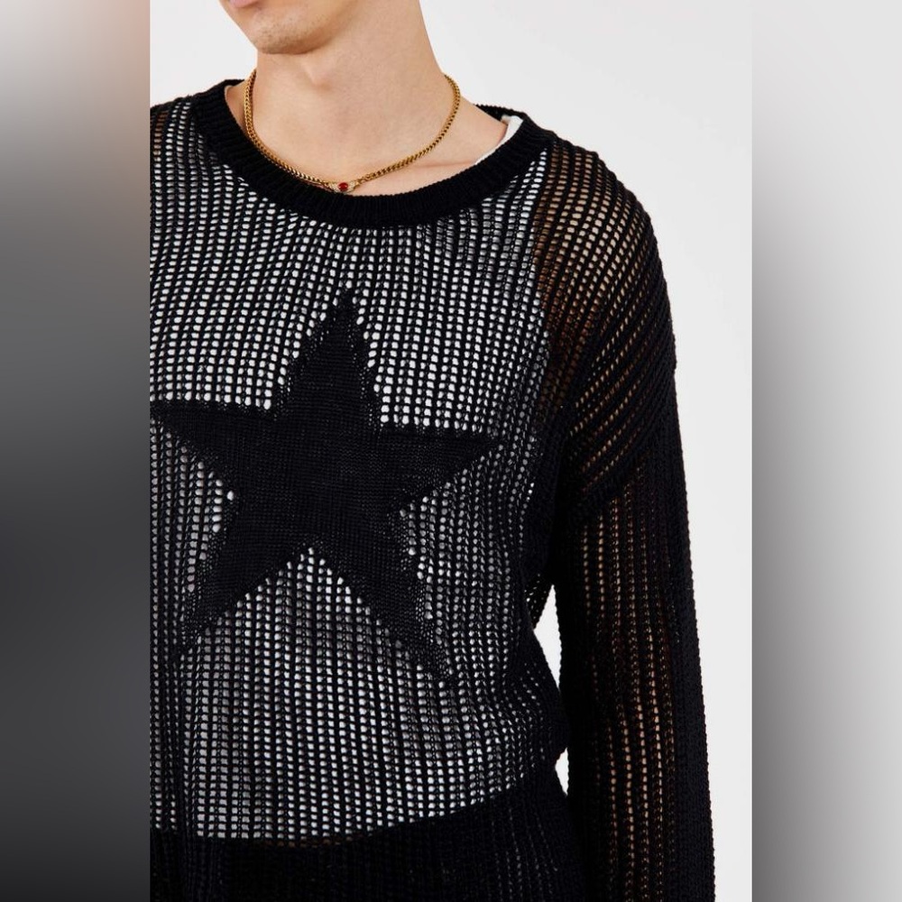 Jaded London Black Star Loose Knit Flare Sleeve Sweater Unisex